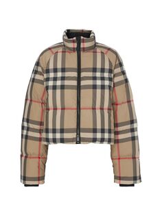 Укороченная куртка-пуховик в клетку Burberry, бежевый