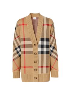 Жаккардовый кардиган в клетку Caragh Burberry, бежевый