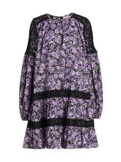 Зимнее платье прямого кроя из хлопка с цветочным принтом byTiMo, фиолетовый