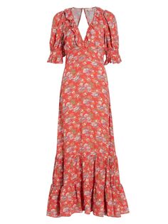 Весеннее многоярусное платье макси с цветочным принтом byTiMo, красный
