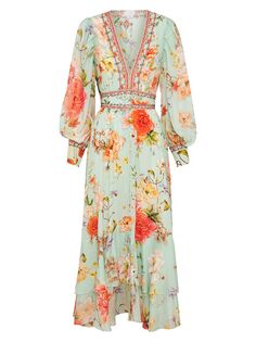 Шелковое макси-платье с цветочным принтом и пуговицами спереди CAMILLA