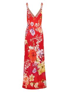 Шелковое платье-комбинация с V-образным вырезом и цветочным принтом CAMILLA