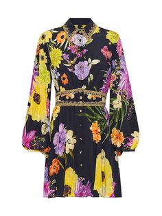 Шелковое платье-рубашка с объемными рукавами и цветочным принтом CAMILLA