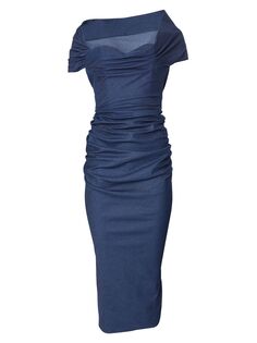 Платье-миди с открытыми плечами и драпировкой Carolina Herrera, нави