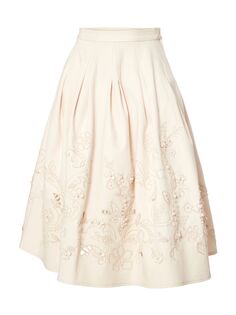 Украшенная юбка-миди из смесового хлопка Carolina Herrera, экру