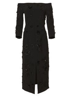 Платье миди с открытыми плечами и пайетками Carolina Herrera, черный