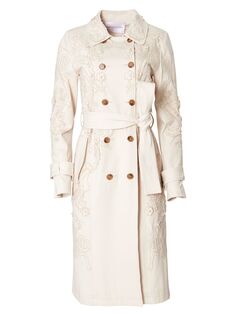 Двубортное пальто с вышивкой Carolina Herrera, экру