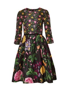 Платье длиной до колен с цветочным принтом Carolina Herrera, черный