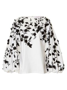 Блузка с пышными рукавами и цветочной вышивкой Carolina Herrera, белый