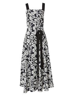 Платье-миди с цветочным принтом и бантом на талии Carolina Herrera, черный