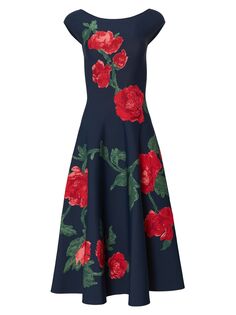 Вязаное шелковое платье-миди с розой Carolina Herrera