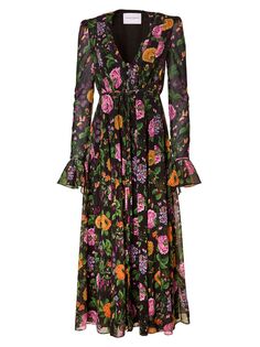Платье-миди с цветочным принтом и пуговицами спереди Carolina Herrera, черный