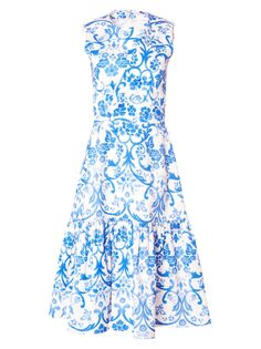 Платье до колен с цветочным принтом Carolina Herrera, синий