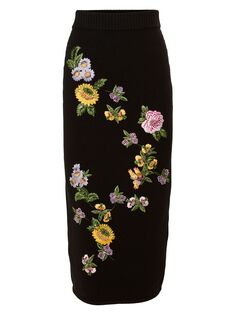 Юбка-карандаш миди с цветочной вышивкой Carolina Herrera, черный