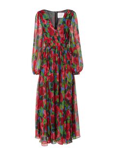 Шелковое платье-миди с V-образным вырезом и цветочным принтом Carolina Herrera, разноцветный