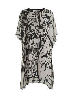 Абстрактное платье-кафтан из жоржета Caroline Rose, слоновая кость