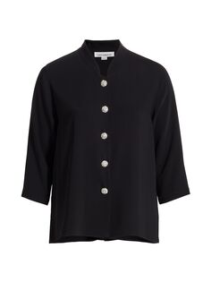 Креповая блуза Suzette с пуговицами паве Caroline Rose, Plus Size, черный