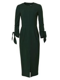 Платье миди из натуральной шерсти с завязками на манжетах Carolina Herrera, зеленый