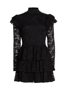 Кружевное мини-платье Emily с воротником под горло CAROLINE CONSTAS, черный
