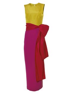 Двухцветное платье-колонна с поясом Carolina Herrera