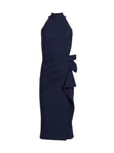 Платье миди с оборками и бретельками через шею Chiara Boni La Petite Robe, синий