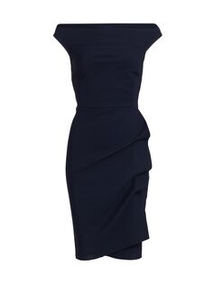 Платье-футляр Melania с открытыми плечами и боковыми рюшами Chiara Boni La Petite Robe, синий