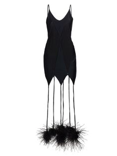 Мини-платье с помпонами и перьями Christian Cowan, черный
