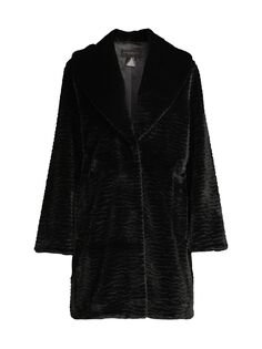 Пальто из искусственного меха с шалевым воротником Donna Karan New York, черный