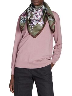 Шелковый шарф с цветочным принтом Felice Dries Van Noten, хаки