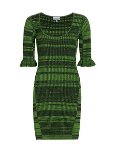 Полосатое вязаное мини-платье GANNI, зеленый