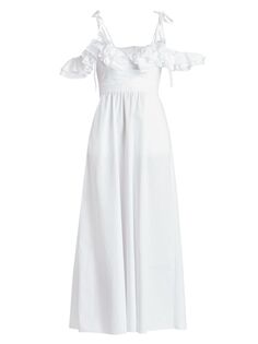 Платье-миди с открытыми плечами и оборками Giambattista Valli, белый