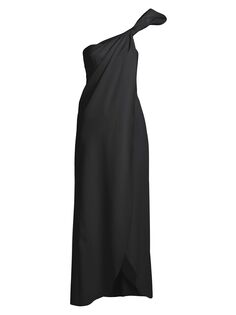 Шелковое платье с драпировкой на одно плечо Giorgio Armani, черный