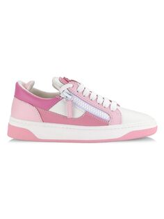 Кожаные кроссовки с цветными блоками и двойной молнией Giuseppe Zanotti, розовый