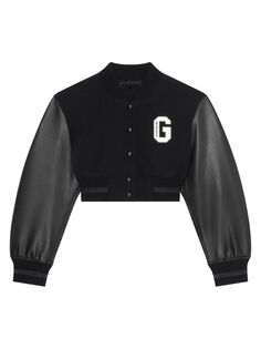 Укороченная университетская куртка College из шерсти и кожи Givenchy, черный