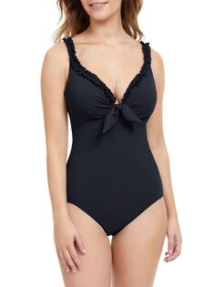 Слитный купальник Frill Me с V-образным вырезом Gottex Swimwear, черный