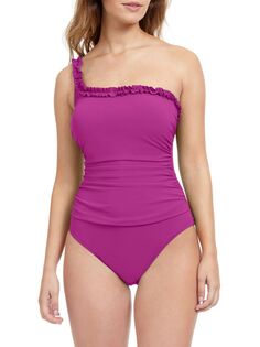 Слитный купальник Frill Me с открытыми плечами Gottex Swimwear, фиолетовый