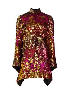 Драпированное мини-платье с вышивкой пайетками Halpern, разноцветный