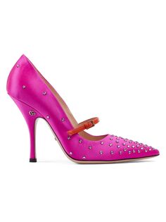 Атласные туфли-лодочки Jodie с кристаллами Gucci, фуксия