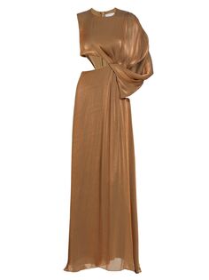 Металлизированное платье с драпированными рукавами Halpern, бронзовый