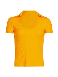 Хлопковая футболка-поло вязки в рубчик Helmut Lang, желтый