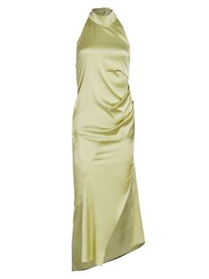 Шелковое платье-миди с драпировкой Helmut Lang, зеленый