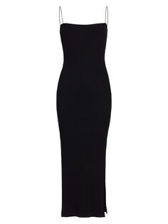 Облегающее платье-миди из трикотажа в рубчик Helmut Lang, черный