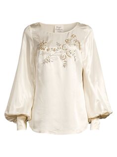 Блузка с цветочным принтом и пышными рукавами из бисера Hope for Flowers, кремовый