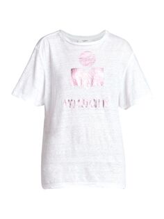 Льняная футболка оверсайз с рисунком Zewel Isabel Marant Étoile, розовый