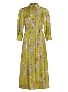 Шелковое платье-рубашка с поясом и цветочным принтом Jason Wu Collection