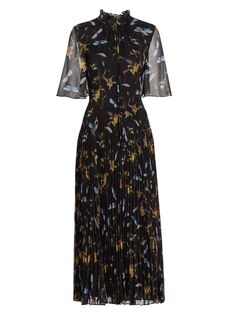 Плиссированное платье-миди с цветочным принтом Jason Wu Collection, черный