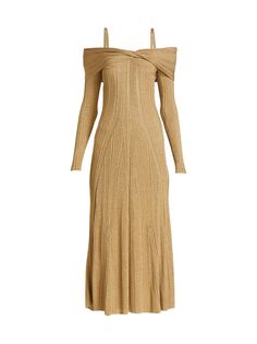 Платье-миди с открытыми плечами и эффектом металлик Jason Wu Collection, золотой