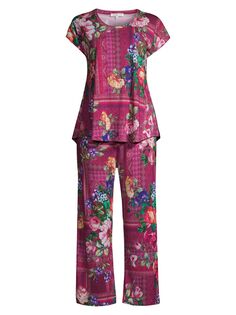 Укороченный пижамный комплект из хлопка Bethia с цветочным принтом Johnny Was, разноцветный
