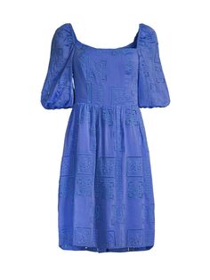 Шелковое мини-платье Ella с геометрическим рисунком и люверсами Johnny Was, синий
