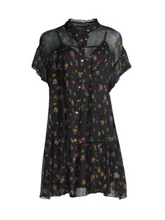 Шелковое шифоновое мини-платье с цветочным принтом Natalia Johnny Was, разноцветный